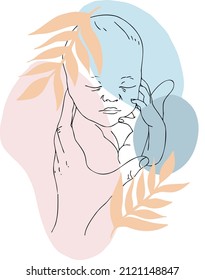 Contour image of a sleeping baby. Vector illustration