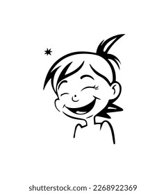 The contour image of a smiling cartoon girl on a white background. Vector illustration