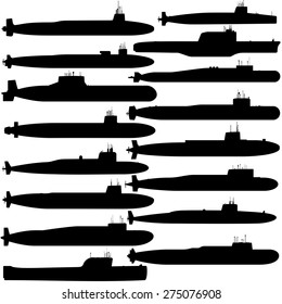 Contour image of submarines with ballistic missiles. Illustration on white background.