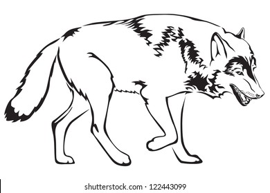 The contour image of walking mother wolf