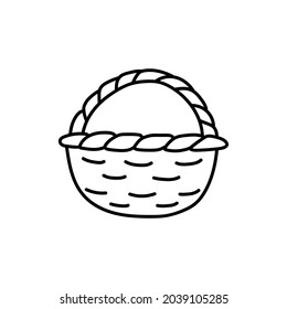 Contour image of a wicker basket. Doodle icon of winter high boots. a simple black drawing for a sticker, decor, postcard, icon, coloring book, logo. Vector clipart