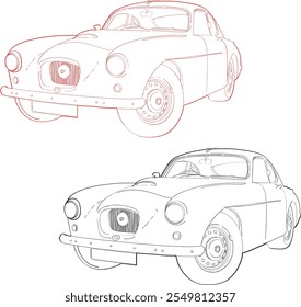 Contour images of a classic car. 
Drawings of a retro car. An image in the style of technical sketches. Advertising for retro car repairs. Tattoo of retro car lovers