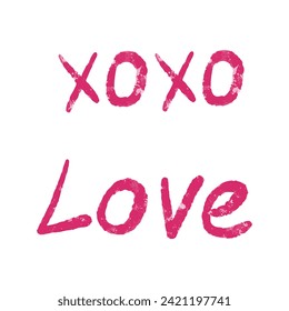 Contour inscription "love" and "hoho" on a white background. Doodle lettering for Valentine's Day. Internet slang. Inscription in pink lipstick.