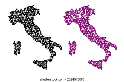 Contour of Italy with decorative geometric pattern and symbol of Italy festival mask. File to cut