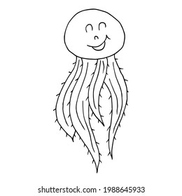 Contour. Jellyfish. Marine theme icon in hand draw style. Icon, badge, sticker, print for clothes