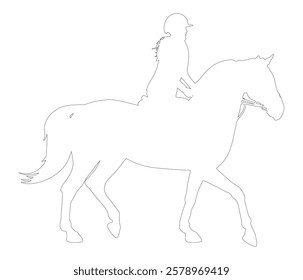 Contour of jockey and horse, equestrian sport. Vector illustration