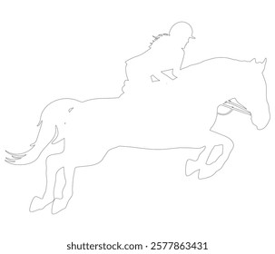 Contour of jockey and jumping horse, equestrian sport. Vector illustration