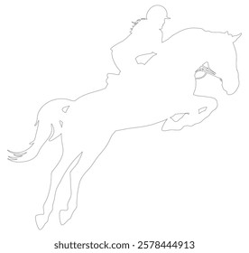 Contour of jockey and jumping horse, equestrian sport. Vector illustration