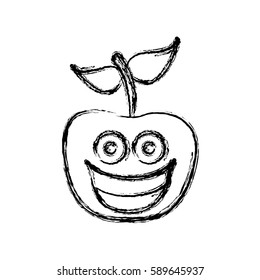 contour kawaii fruit apple happy icon, vector illustration design