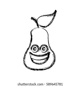 contour kawaii fruit pear happy icon, vector illustration