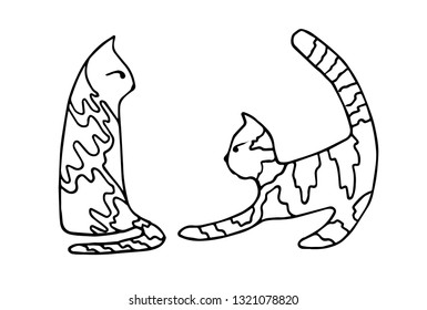 Contour of kittens playing on a white background. Vector illustration.
