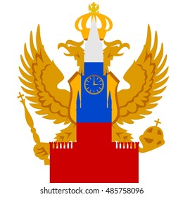The contour of the Kremlin on a background of a two-headed eagle. The illustration on a white background.