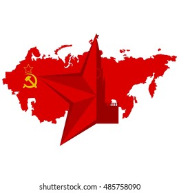 The contour of the Kremlin and the stars on the background of the USSR. The illustration on a white.
