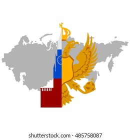 The contour of the Kremlin and the two-headed eagle on a background of a map of Russia. The illustration on a white background.