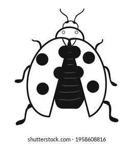 Contour ladybug icon. Creative illustration. Black sketch. Idea for decors, logo, patterns, papers, covers, gifts, summer and autumn garden, insect natural themes. Isolated vector art.