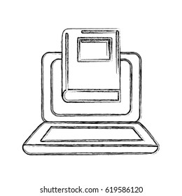 contour laptop with book knowledge to study icon