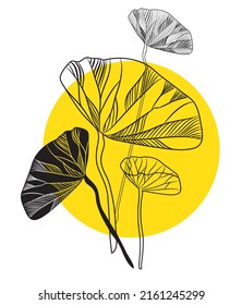 contour leaves. Graceful lily leaves in vector style on a minimalistic abstract background.