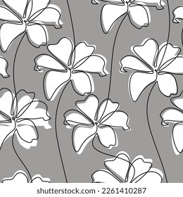 Contour lily flowers seamless pattern. Line continuous  vector illustration. Botanical outline backdrop. Floral wallpaper, background, fabric, textile, print, wrapping paper or package design.