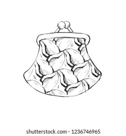 Contour Line Drawing. Coloring for kids. Hand-drawn picture. You can t make a silk purse from a sow s ear. Purse of the texture of the pig s ears.