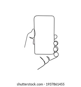 Contour Line Drawing Hand Holding Mobile Phone Illustration In Doodle Style