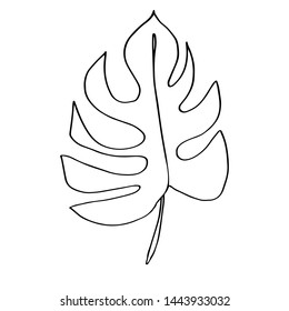 Contour line drawing leaf of monstera.  Modern minimalism art, aesthetic contour. Pastel Scandinavian color palette.