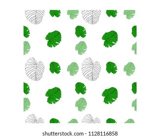 contour line drawing of seamless pattern leaves a pretty natural environment, vector illustration.