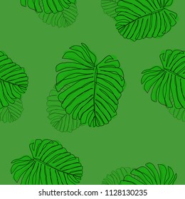 contour line drawing of seamless pattern leaves a pretty natural environment, vector illustration.