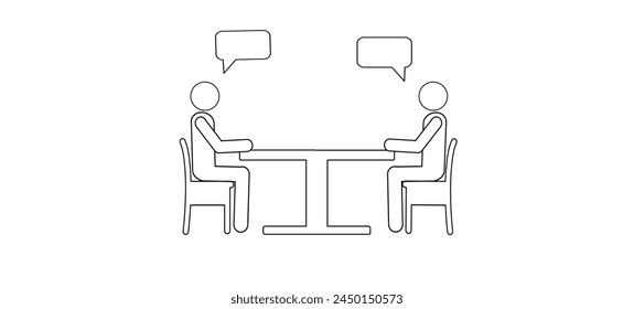 contour line drawing, two people, silhouette, pictogram, table conversation, doing business, teamwork