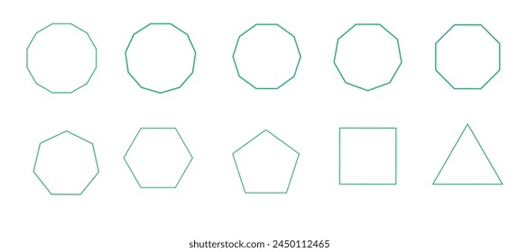  contour linear drawings of geometric shapes, a set of regular polygons, didactic materials on geometry