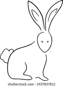 Contour linear graphic image of a rabbit on a transparent background