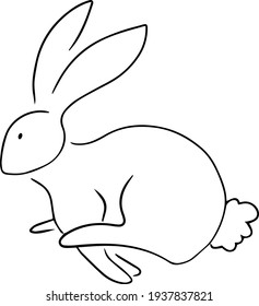 Contour linear graphic image of a rabbit on a transparent background