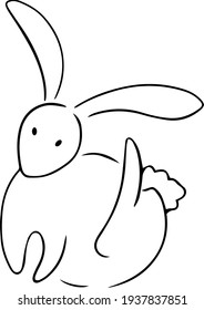 Contour linear graphic image of a rabbit on a transparent background