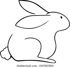 Contour linear graphic image of a rabbit on a transparent background