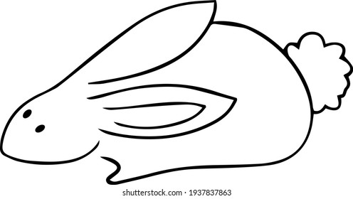 Contour linear graphic image of a rabbit on a transparent background