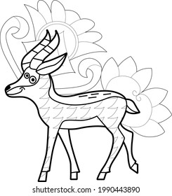 Contour linear illustration with animal for coloring book. Cute antilope, anti stress picture. Line art design for adult or kids  in zentangle style and coloring page.