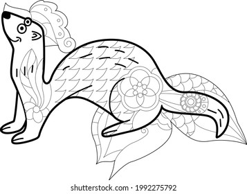 Contour linear illustration with animal for coloring book. Cute otter, anti stress picture. Line art design for adult or kids  in zentangle style and coloring page.