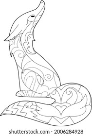 Contour linear illustration with animal for coloring book. Cute fox, anti stress picture. Line art design for adult or kids  in zentangle style and coloring page.