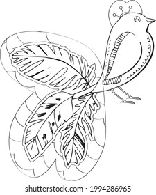 Lineare Abbildung mit Vogel zum Färben des Buches. Schönen Vogel, Anti-Stress-Bild. Line Art Design für Erwachsene oder Kinder in zentangle Stil und Farbseite.