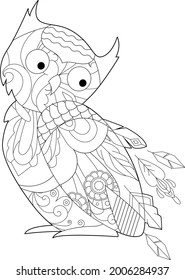 Lineare Abbildung mit Vogel zum Färben des Buches. Cute uu, Anti-Stress-Bild. Line Art Design für Erwachsene oder Kinder in zentangle Stil und Farbseite.