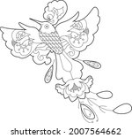 Contour linear illustration for coloring book with paradise bird. Beautiful tropical exotic bird,  anti stress picture. Line art design for adult or kids  in zentangle style and coloring page.