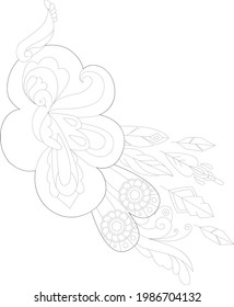 Ilustración lineal de contorno para libro de coloreado. Hermoso pájaro elegante, foto anti estrés. Diseño de líneas de arte para adultos o niños en estilo zentangle y página de coloreo.