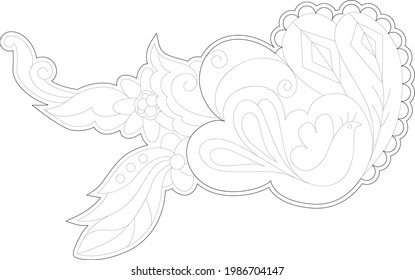 Contour linear illustration for coloring book. Beautiful fancy bird, anti stress picture. Line art design for adult or kids  in zentangle style and coloring page.