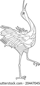 Contour linear illustration for coloring book with decorative pretty heron. Beautiful cute bird,  anti stress picture. Line art design for adult or kids  in zen-tangle style, tatoo and coloring page.