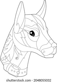 Contour linear illustration for coloring book with decorative dog head. Beautiful pet, animal,  anti stress picture. Line art design for adult or kids  in zen-tangle style, tattoo and coloring page.