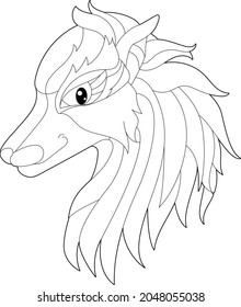Contour linear illustration for coloring book with decorative dog head. Beautiful pet, animal,  anti stress picture. Line art design for adult or kids  in zen-tangle style, tattoo and coloring page.