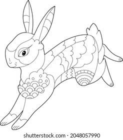 Contour linear illustration for coloring book with decorative Easter rabbit. Beautiful animal,  anti stress picture. Line art design for adult or kids  in zen-tangle style, tattoo and coloring page.