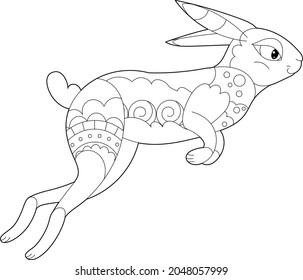 Contour linear illustration for coloring book with decorative Easter rabbit. Beautiful animal,  anti stress picture. Line art design for adult or kids  in zen-tangle style, tattoo and coloring page.