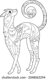 Contour linear illustration for coloring book with decorative domestic cat. Beautiful animal,  anti stress picture. Line art design for adult or kids  in zen-tangle style, tattoo and coloring page.