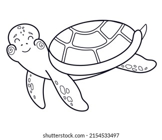 Contour linear illustration for coloring book with decorative turtle. Beautiful animal, anti stress picture. Line art design for adult or kids in zen-tangle style, tattoo and coloring page