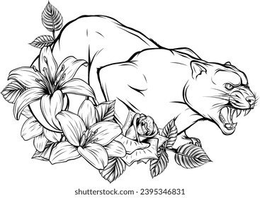 Contour linear illustration of the wild puma